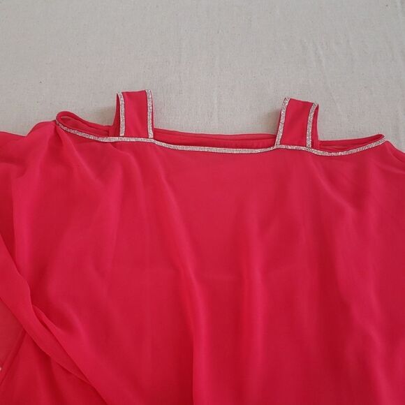 Glamour Nights Dress sz 6 Rhinestone Trim Cold Shoulder Sheer Asymmetric Modest - Picture 4 of 5